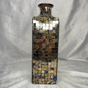 IMAX Moulin Mosaic Gold Bronze Blue Glass Bottle Décor